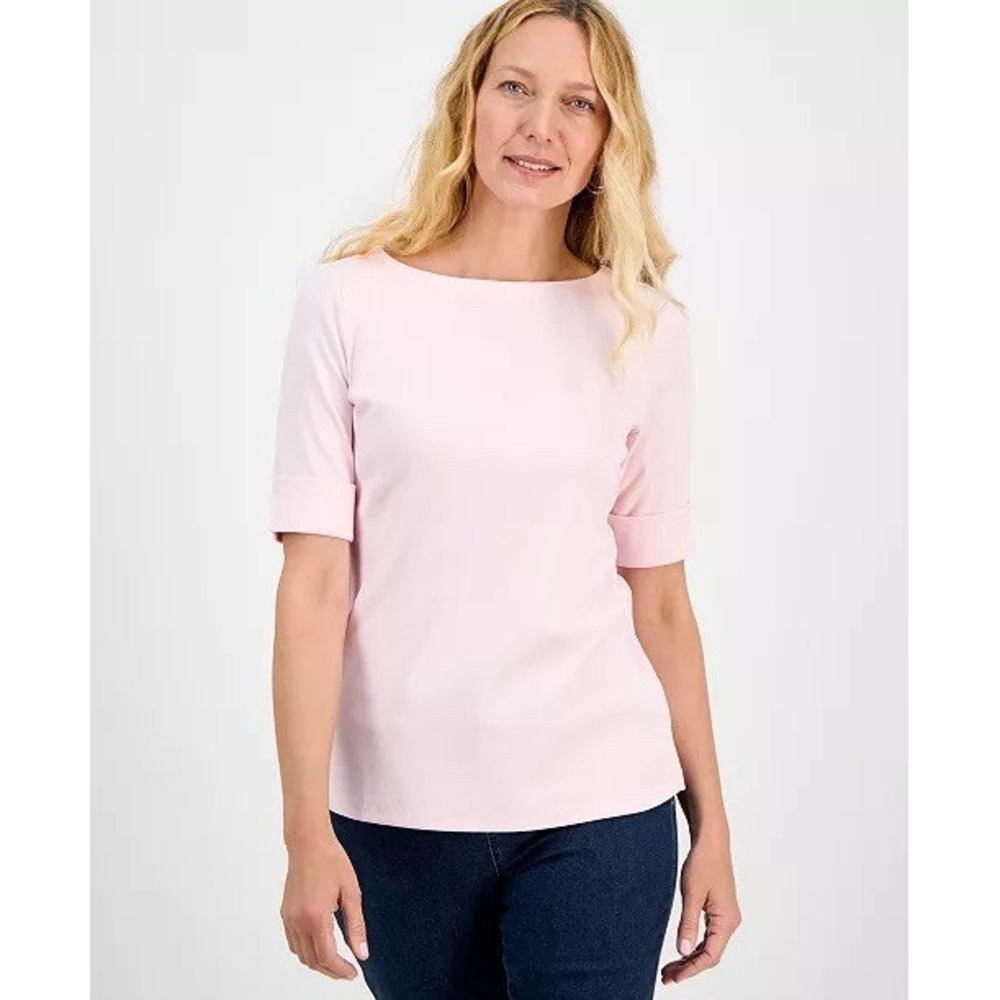 Style&Co Women's Boat-Neck Elbow Sleeve Cotton NWT Size L